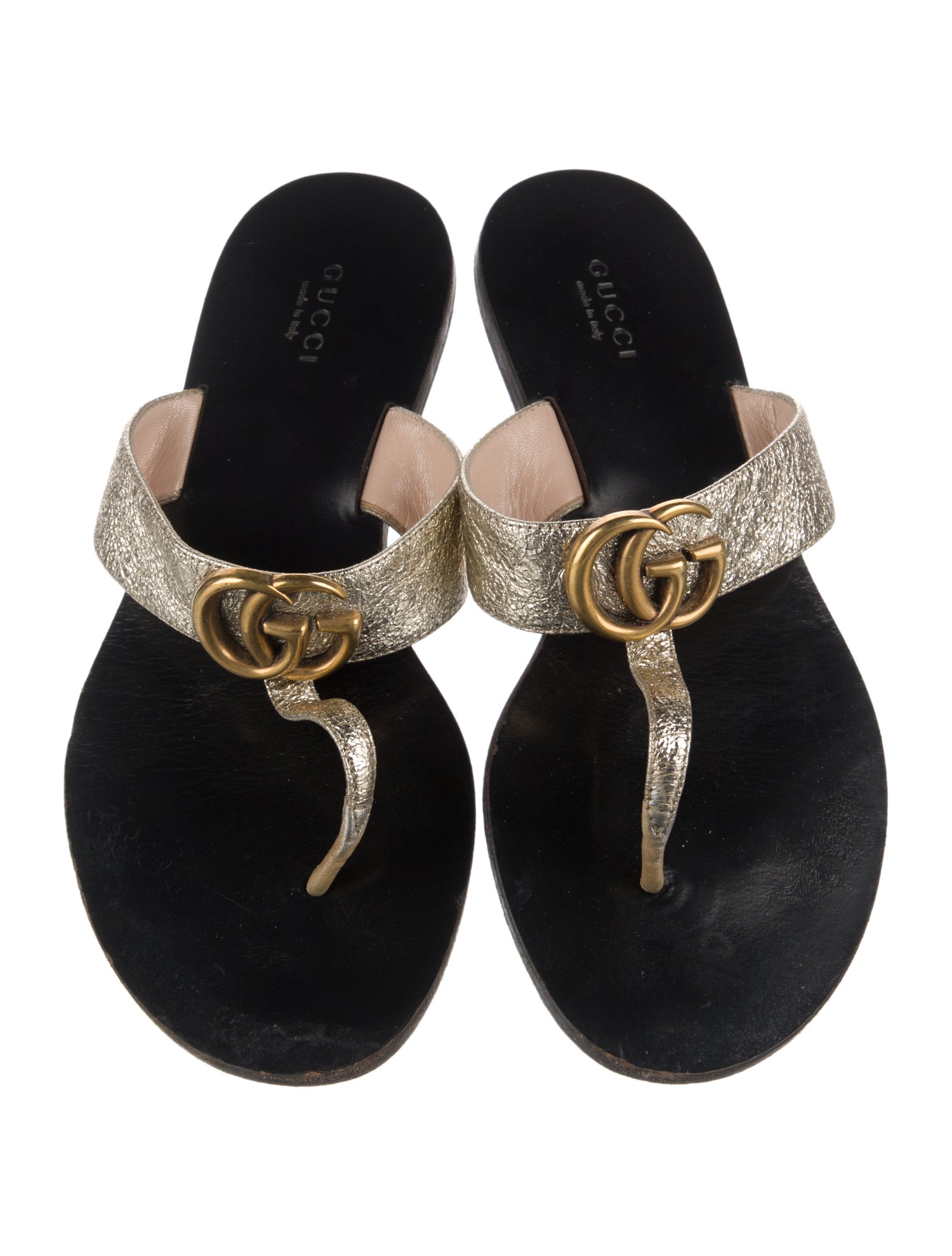 Gucci Double G Logo Leather Slides